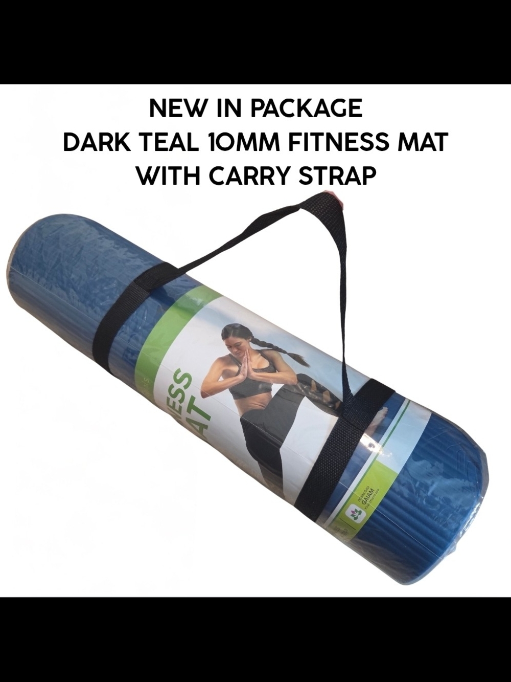 NIP GAIAM Brand Dark Teal 10MM Fitness Mat with Carry Strap